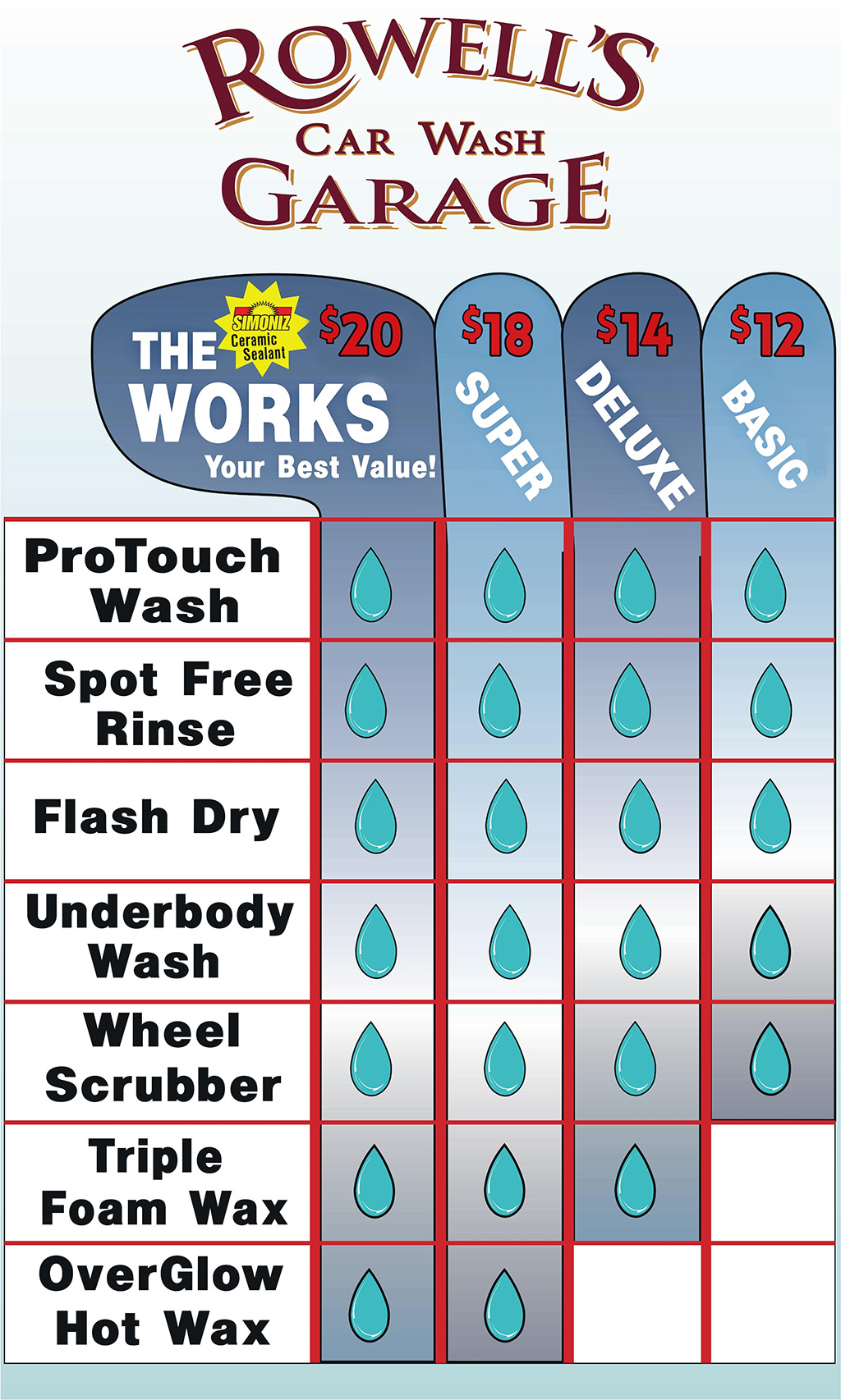 Car Wash Menu